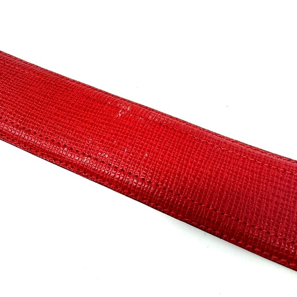 Givenchy Vintage Red Vachette Leather Belt – 35″ x 1.75″, Gold Logo Buckle main image 6